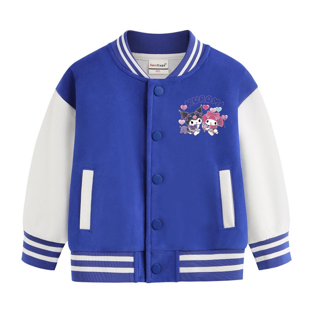 Kuromi Children's Baseball Jacket - Autumn/Winter Fashion, Girls' Plus Velvet Top, Medium & Large Sizes.