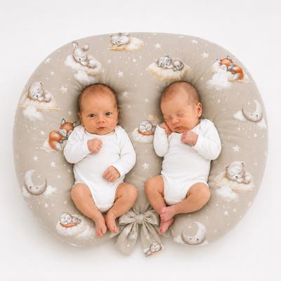 Cuscino a Cornetta per Allattamento Gemelli + Federa Rimovibile - Twinkle Woodland