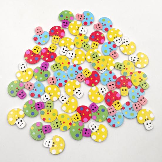 50Pcs Cartoon Mushroom Wooden Buttons Sewing Scrapbooking Handicraft DIY Decor