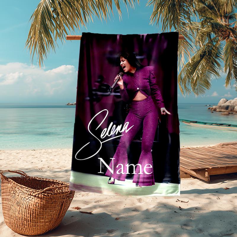 Custom Name Ultra-Soft Beach Towel with Selena Quintanilla Theme,Ideal for Pool - Camping, Diving - Perfect Travel Essential, Vibrant Beach Towel.