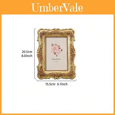 European Style Resin Photo Frame With Gold Embossed Floral Pattern For Wedding And Home Decor