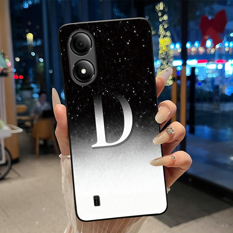 Exclusive Initial Letter With Flower Phone Case For ZTE Blade A33s Soft Silicone Black Case ZTE Blade A33s Anti-scratch Casing