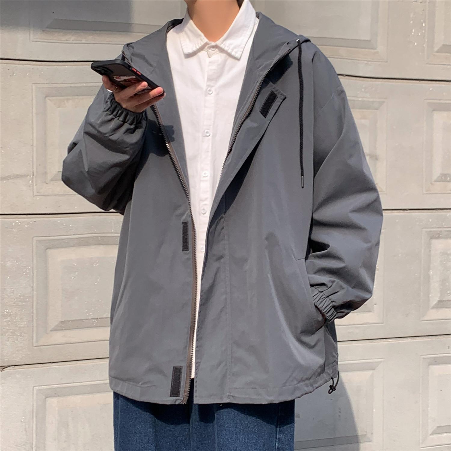 

Мужская модная свободная куртка с капюшоном — гонконгский стиль, весна и осень 3XL серый