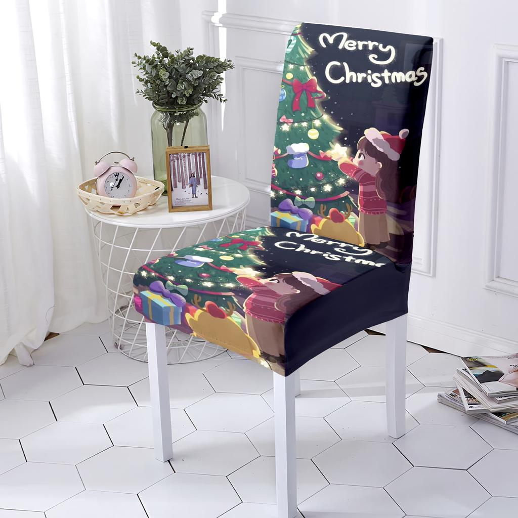 1/4/6pcs Christmas Chair Cover Stretch Spandex Fabric Washable Suitable for Hotel Restaurant Banquet Home Chair Cover