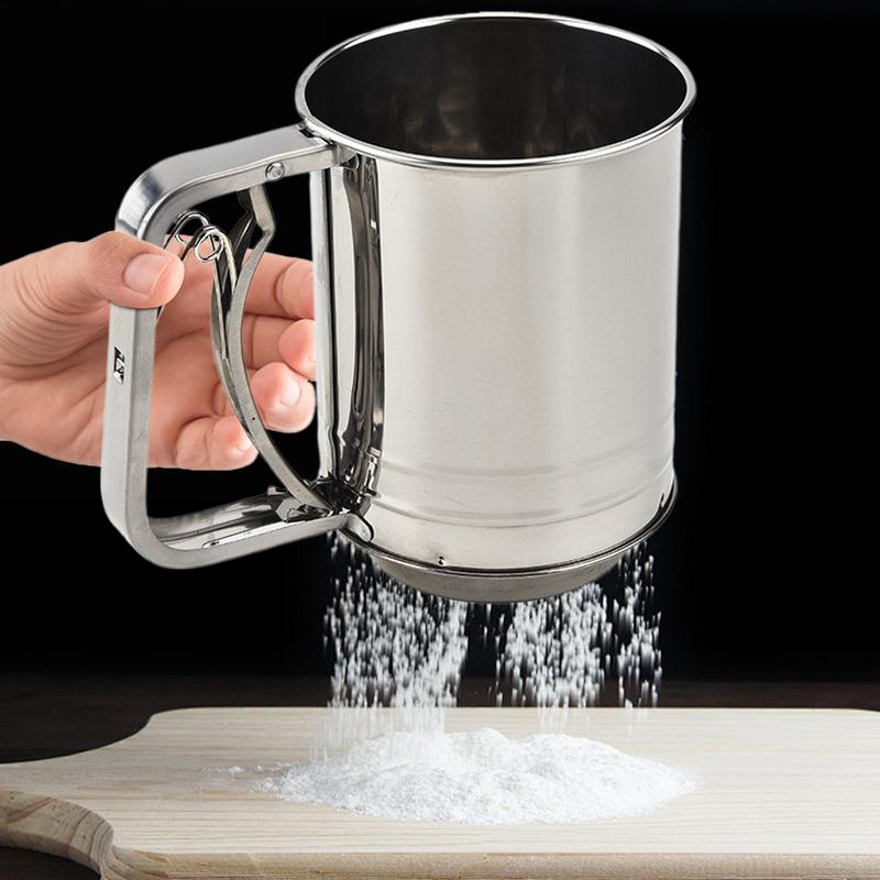 Stainless Steel Flour Sifter Manual Cocoa Powder Sifter Double-layer Baking Sifters For Baking Flour And Powdered Sugar Flour