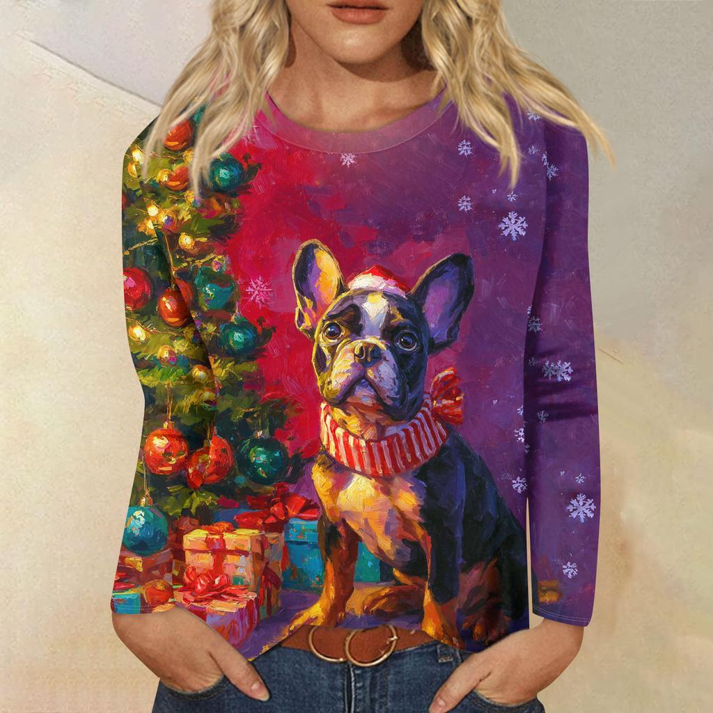 Women's Loose Comfortable Casual Fashion Round Neck Christmas Print Long Sleeve Hoodie