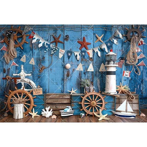Summer Nautical Photography Background Underwater Pirate Wood Board Sailboat Rudder Boy Kids Birthday Party Decor Photo Backdrop