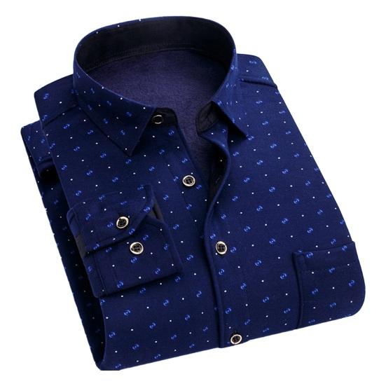 Plaid Print Thick Plush Long Sleeve Shirt Cardigan Men Fall Winter Single Breasted Formal Business for Mid Aged Father