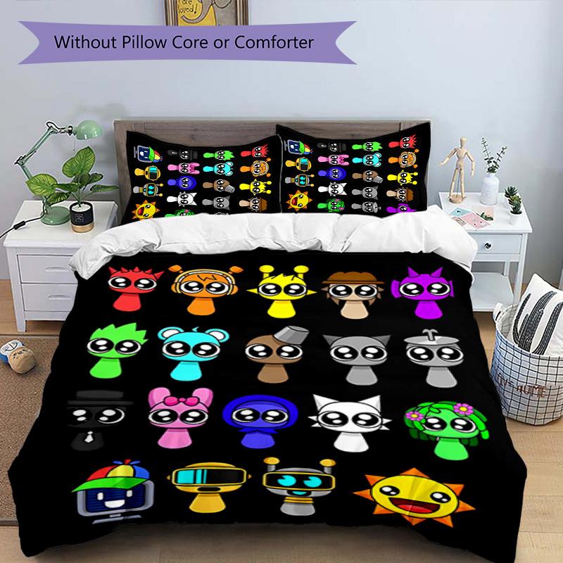 3pcs Sprunki9 pattern bedding set duvet cover set includes duvet cover &pillowcases, perfect all season bedroom decoration & gift