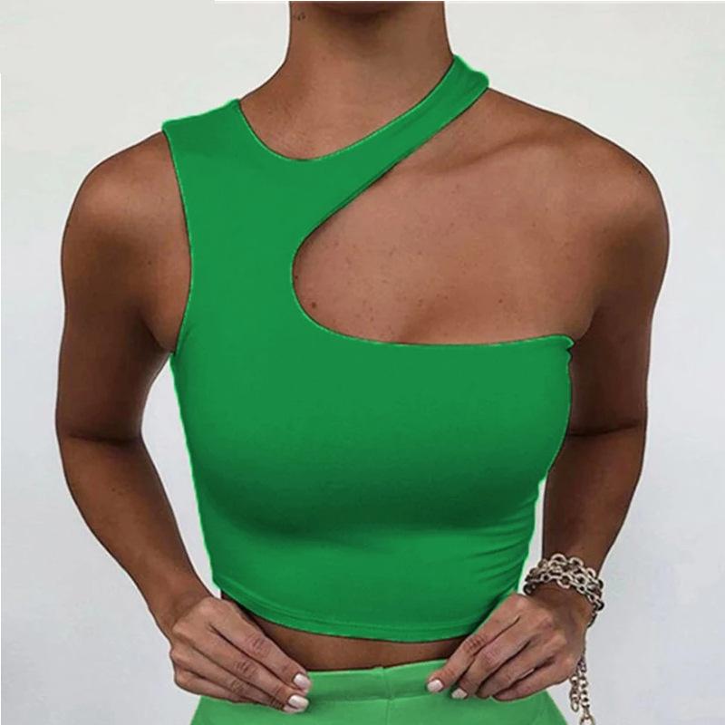 Sexy Off One Shoulder Irregular Hollow Out Sport Tank Top Halter Crop Tops Women Sleeveless Cropped Vest Camis Tube Top Female