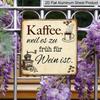2D Flat - 1pc Funny Coffee Lover Aluminum Sign, German "Kaffee Weil Es Zu Früh Für Wein Ist" Quote Retro Metal Plaque, Vintage Coffee Bar Wall Decor