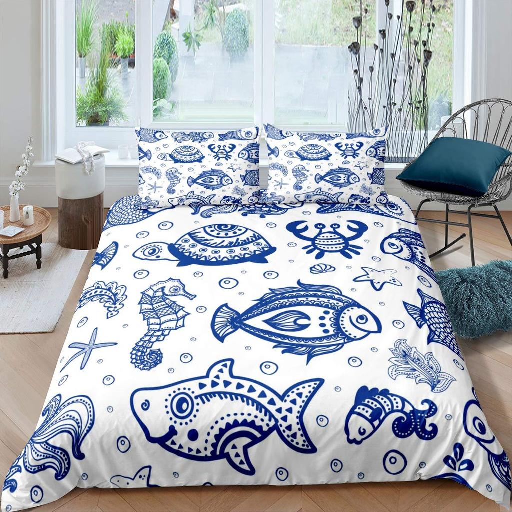 Seepferdchen Bettwäsche-Set für Kinder Jungen Teenager Mechanischer Seepferdchen Druck Bettbezug Tier Bettdeckenbezug Meeresleben Ozean Steppdeckenbezug
