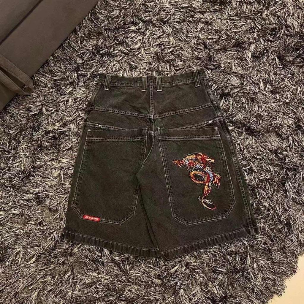 DRIPX Pantaloncini Larghi Y2K Tasche Americane Stampa Denim Pantaloncini da Palestra Anni 2000 Vintage Streetwear Hip Hop Uomo Donna Pantaloncini da Basket