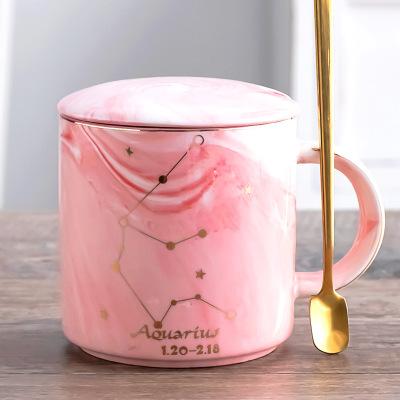 400ML Twelve Constellation Marble Cup with Cover Long Spoon Ceramic Party Tableware Set Porcelain Breakfast Coffee Mug Cup