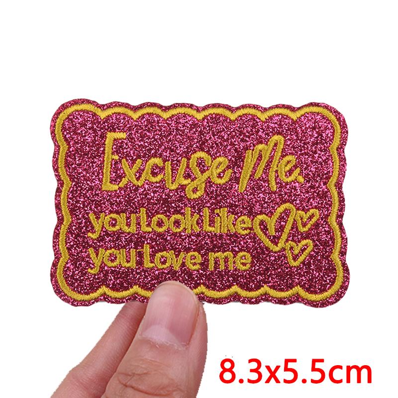 Pink Letter Patch DIY Summer Vibes Embroidered Patches Iron On Patches For Clothing Thermoadhesive Patches Cartoon Sew Bagdes