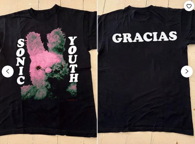 Sonic Youth Gracias T-Shirt, Sonic Youth Gracias 1992 Tour Concert Rock Band XL