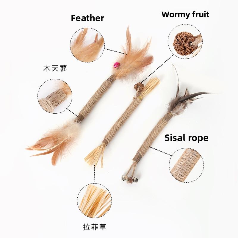 Wood Tianliao Feather Gall Fruit Raffia Grass Toy Cat Teething Stick Cat Gnawing Toy Cat Teasing Stick Cat Teasing Toy