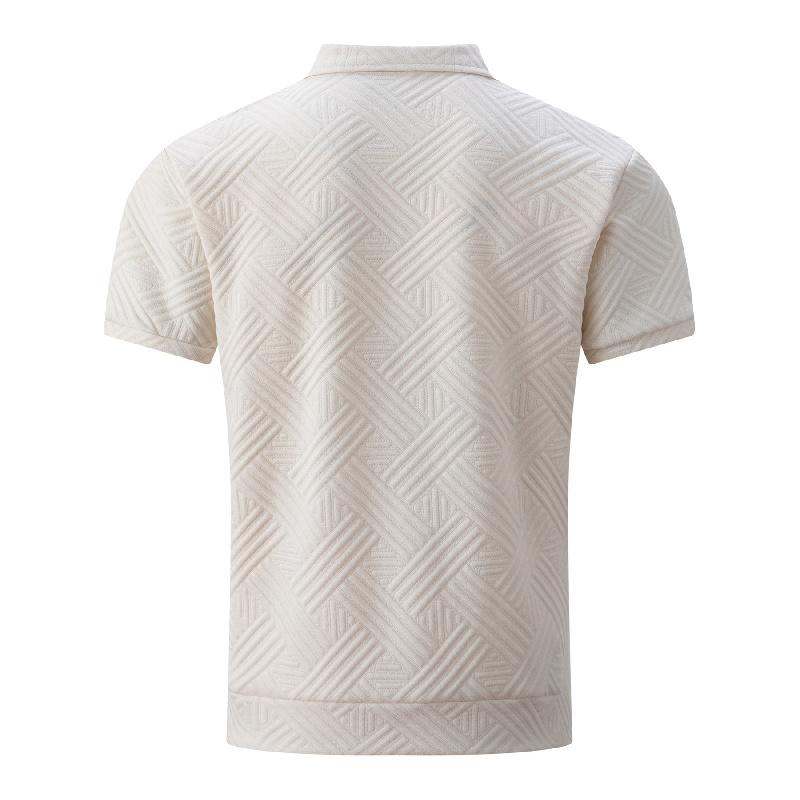 New Men's Clothing, Large Size Men's Solid Color Jacquard Lapel Casual Outdoor Zip-up Short-sleeve Jacket