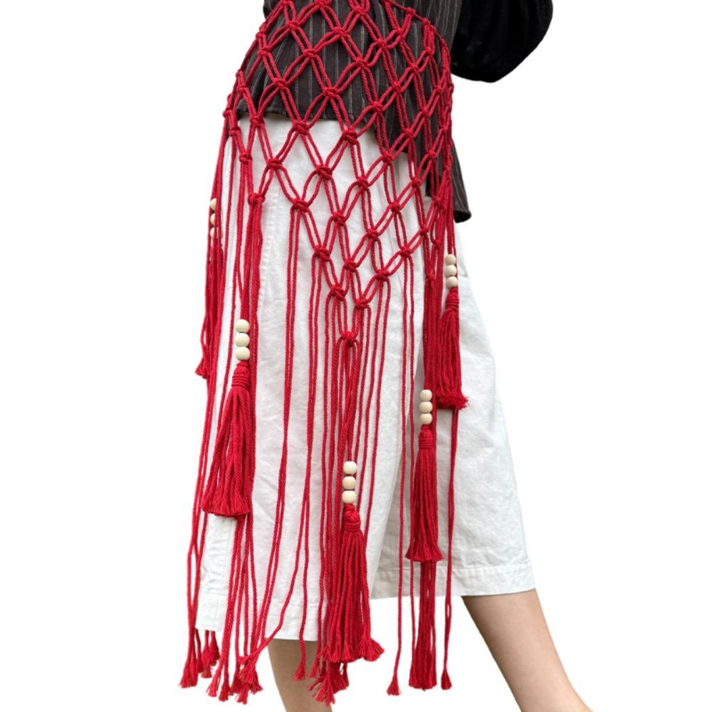 Mesh Weave Tassel Belts Retro Woven Tassel Waistband Fashion Bohemian Style Belts  Jeans Decorative