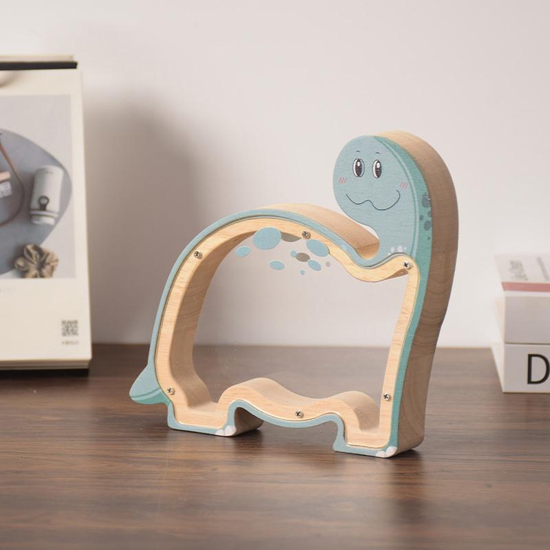 Wood Dinosaur Shape Money Box Piggy Banks Kids Coin Storage Case Children Cash Saving Transparent Home Decor