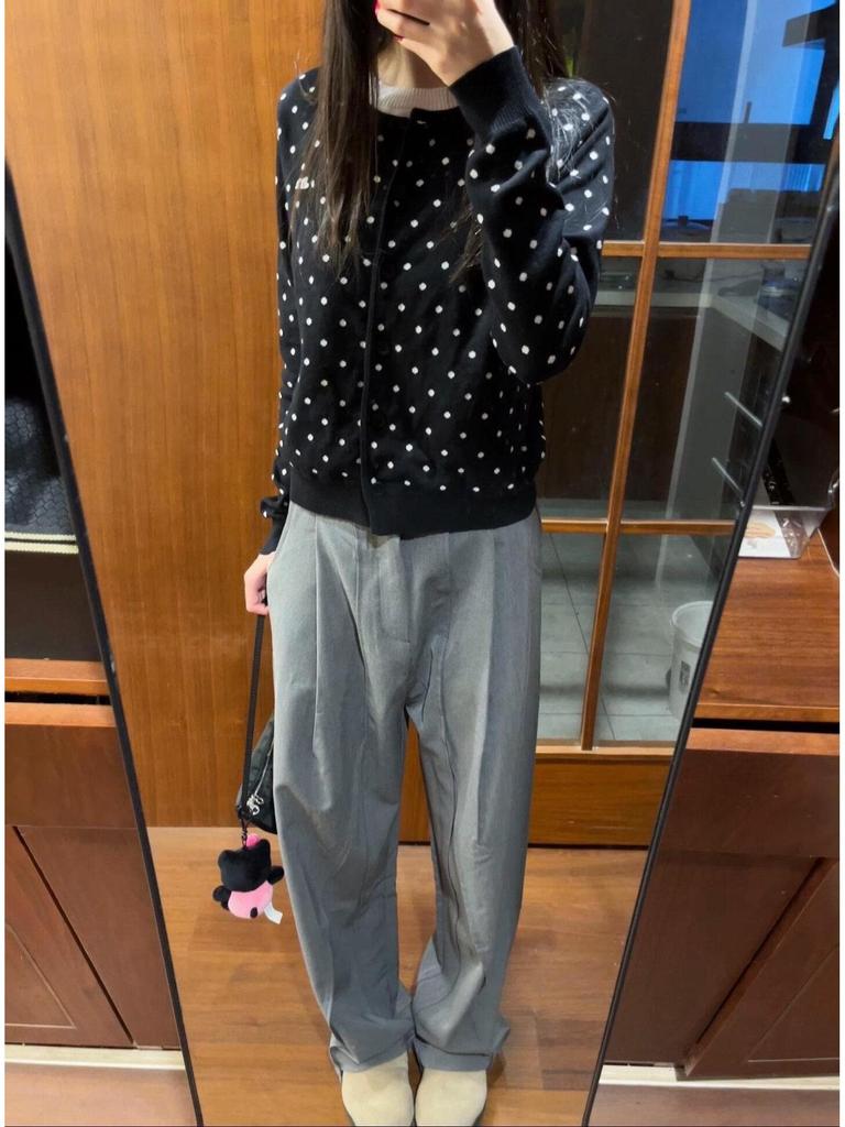 2025 Korean Polka Dot Soft Cardigan Sweater for Women - Autumn/Spring Outerwear Knitwear Top