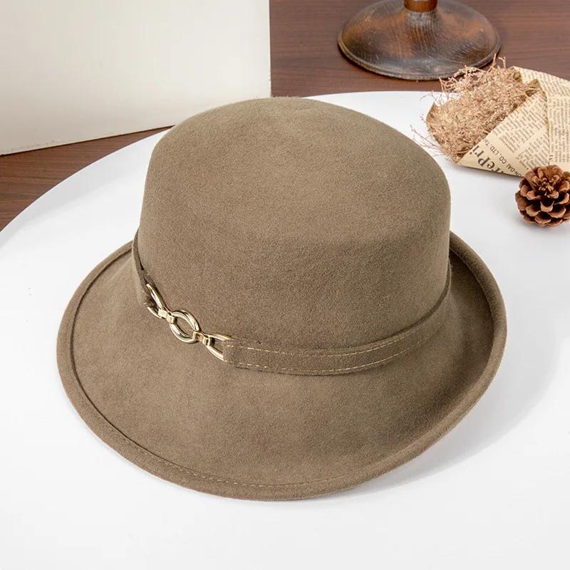 New British Style Wool Fedora Hats Men Women Roll Up Brim Homburg Gentleman Church Jazz Hat Party Dress Cap