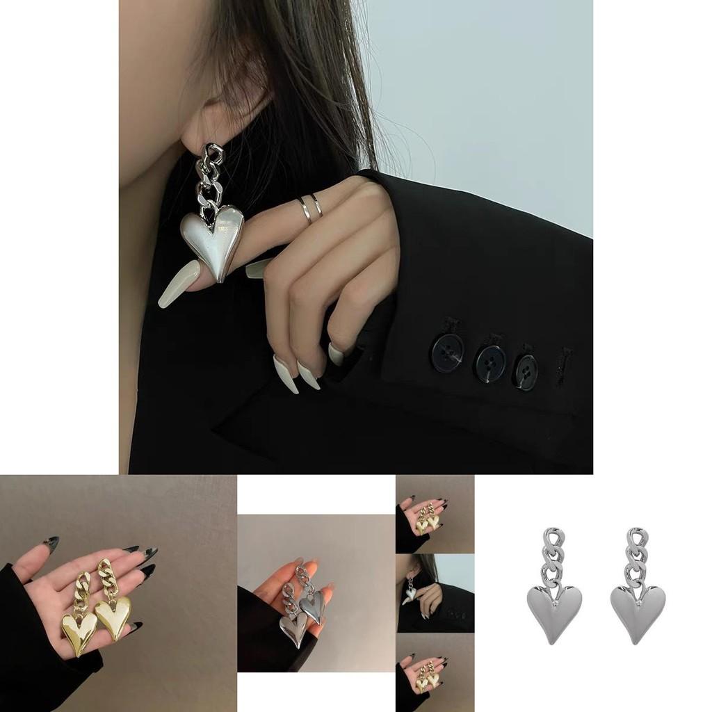 Fashionable Heart Shaped Earrings For Women Alloy Plated Creative Chain Design