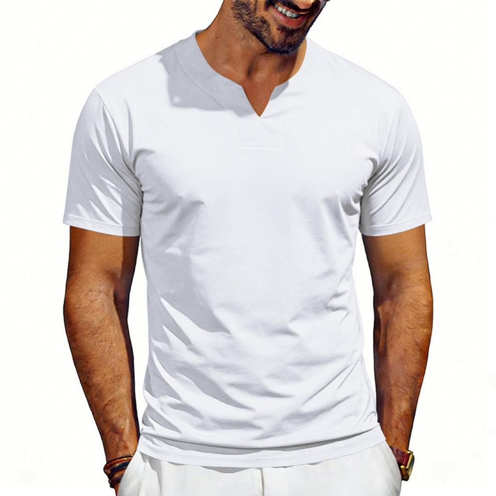 Herren V-Ausschnitt Jersey-Shirt Kurzarm Lockerer Schnitt Atmungsaktiv Schnelltrocknendes Gewebe Lässiges Sommer-Top