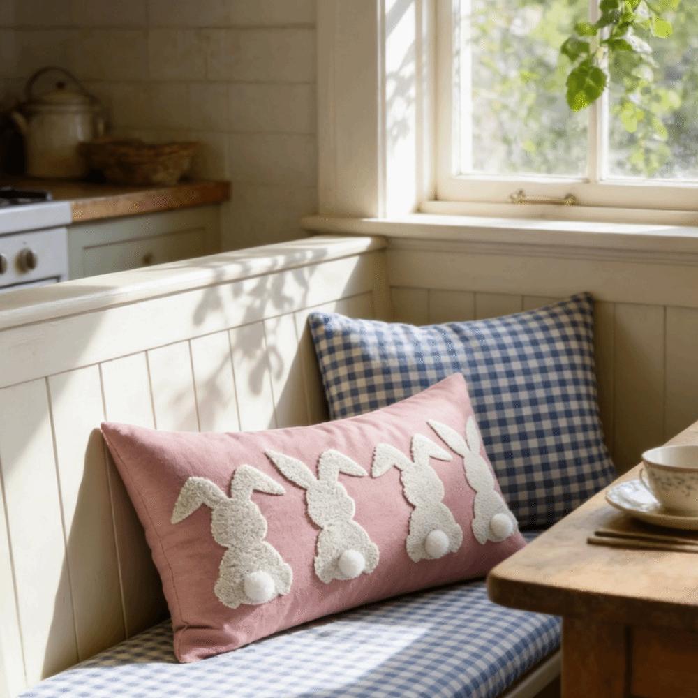 Rectangular Throw Pillow Cover Embroidered Waist Cushion Cover Easter Bunny Pillowcase  Sofa