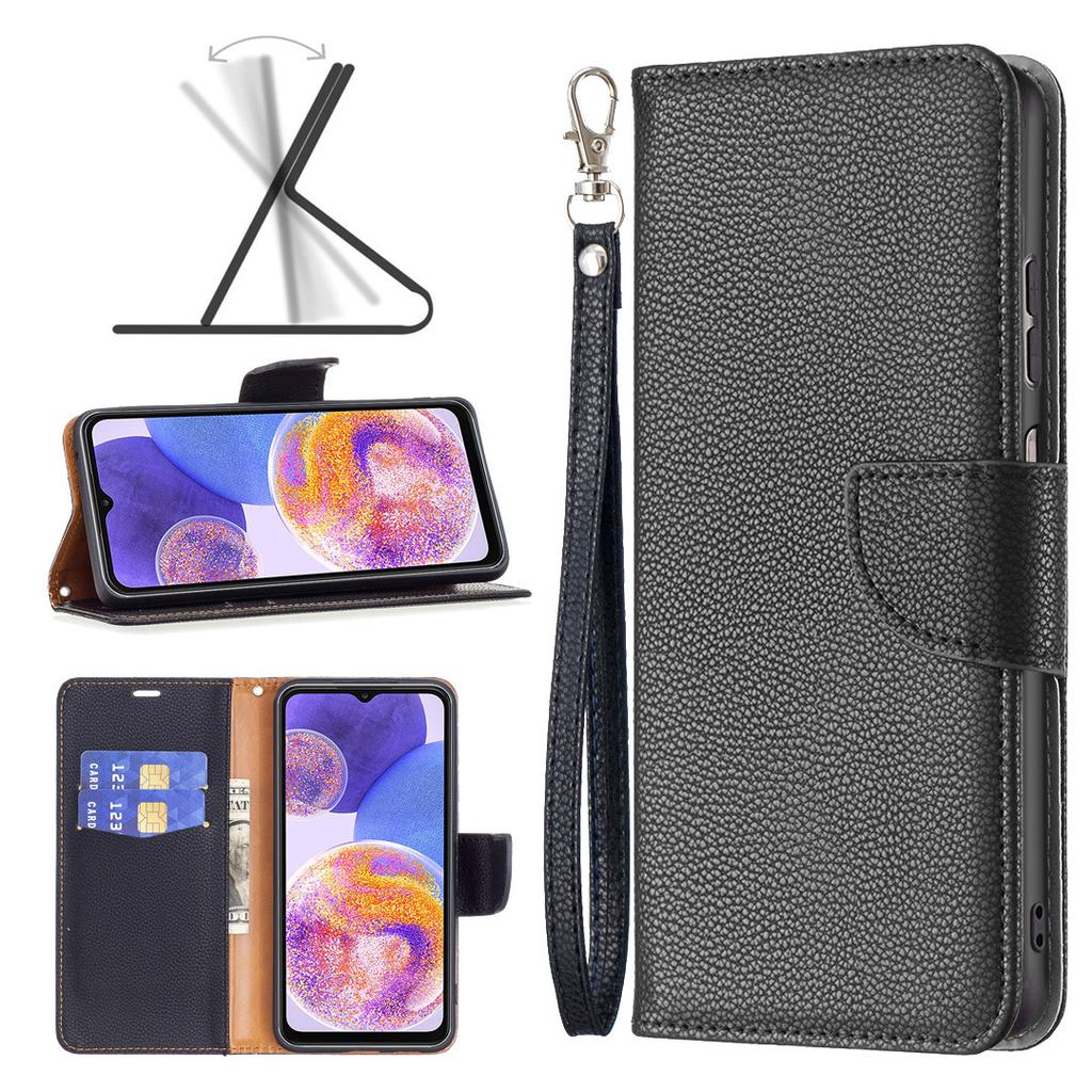 Geeignet für Samsung M53 Handy-Lederhülle A03S einfarbig Lychee-Muster Karten-Schutzhülle S21FE Handschlaufe Halterung