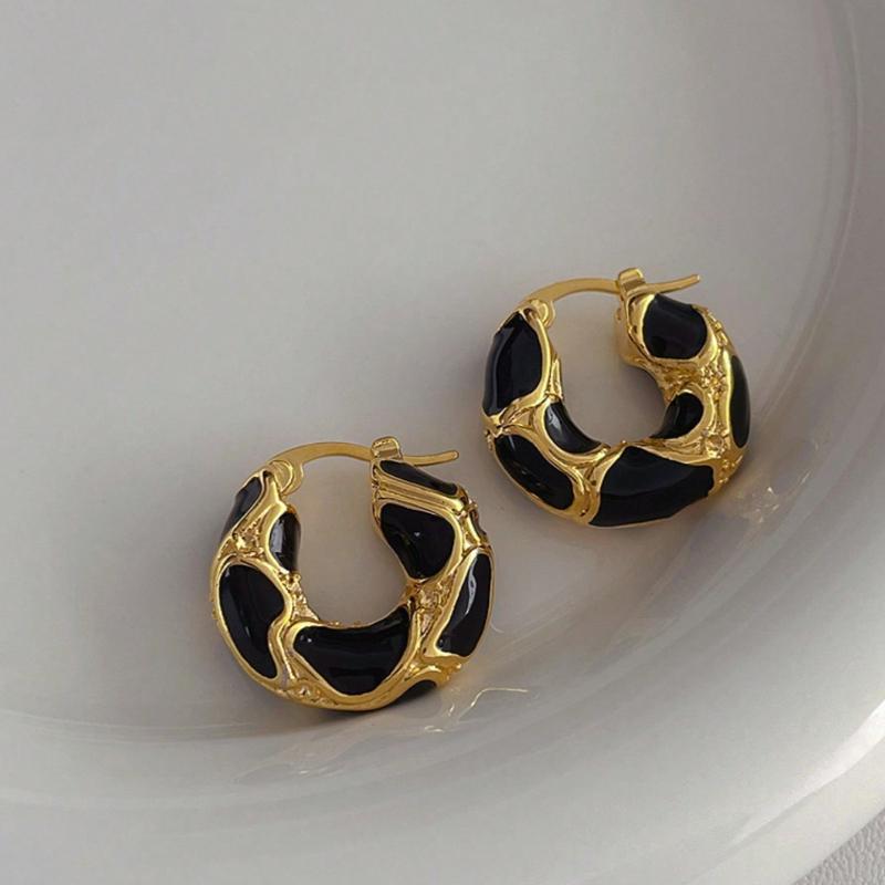 1 Pair Luxury Vintage Enamel U-Shape Leopard Print Earrings, Suitable for Women Everyday and Festive Occasions