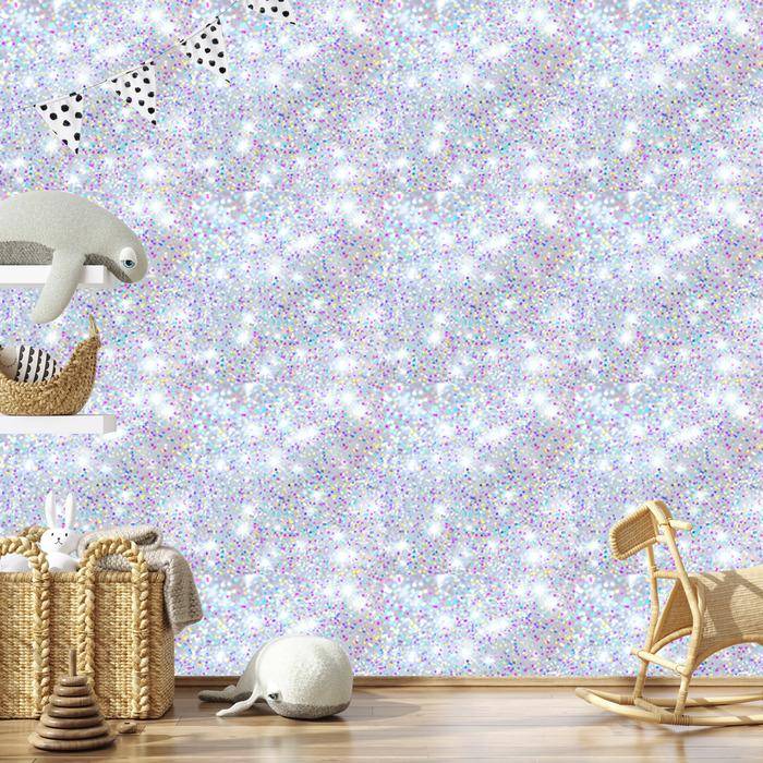 Iridescent glitter wallpaper light gray, white and azure 50x1000