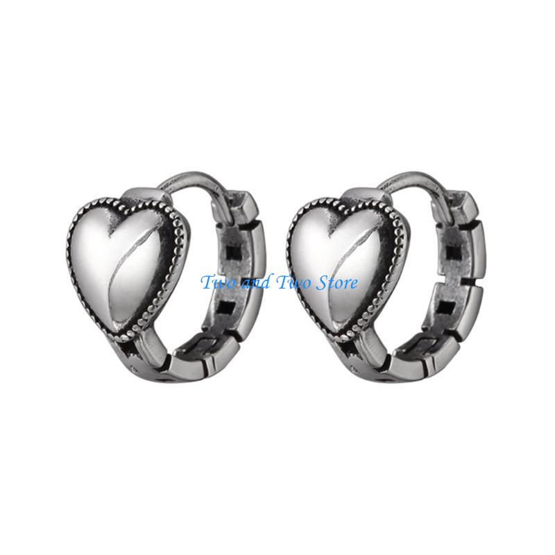 HX6F Sweet Cool Heart Shaped Earrings Fashion Earrings Vintage Piercing Earring Statement Jewelry CN