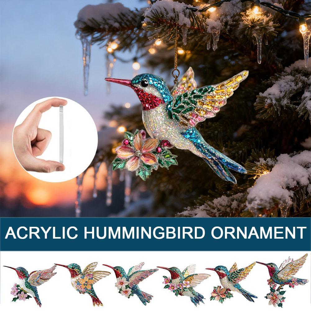 2D Acrylic Hummingbird Ornament Colorful Crystal - Like Bird With Flower For Christmas Tree Hanging Holiday Home Decor Pendant