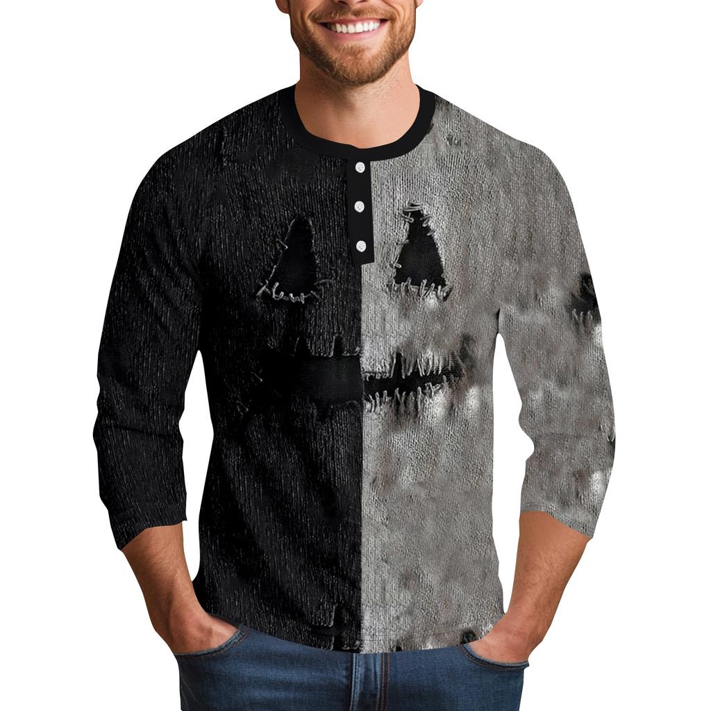 Men's Halloween Printed  Collar Three-Quarter Sleeve
