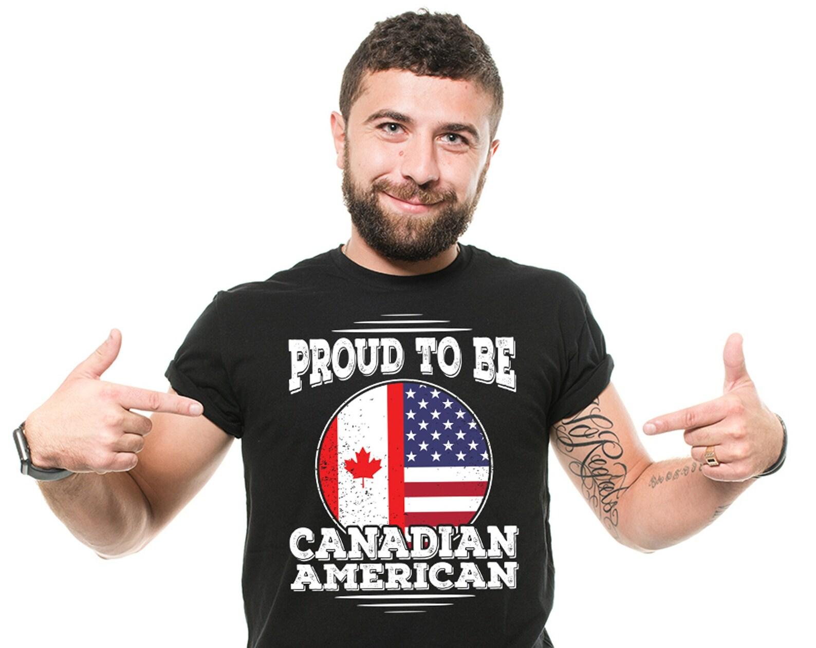 Proud Canadian American T-Shirt: Patriotic Canada USA Flag Tee S