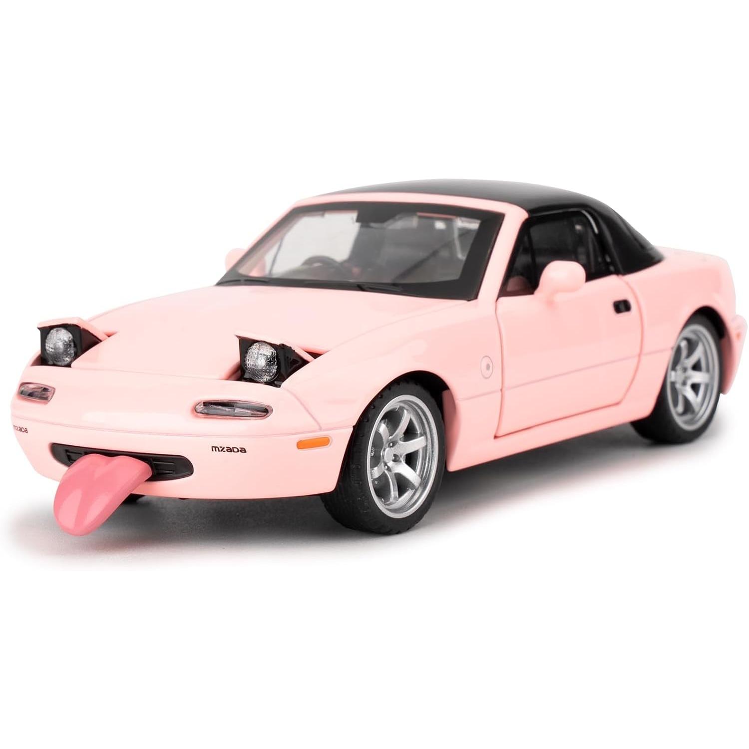 

Іграшкова модель автомобіля Mazda MX-5 з легкосплавного сплаву 1/32 з відкидним бортом, знімним верхом, миготливими вогнями зі звуком та яскравими вогнями, колекційний подарунок для дітей (Червоний) рожевий