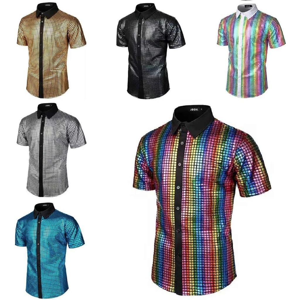 Camisa de Vestir Retro Disco de los 70 para Hombre con Tejido de Poliéster para Cosplay y Ropa de Fiesta