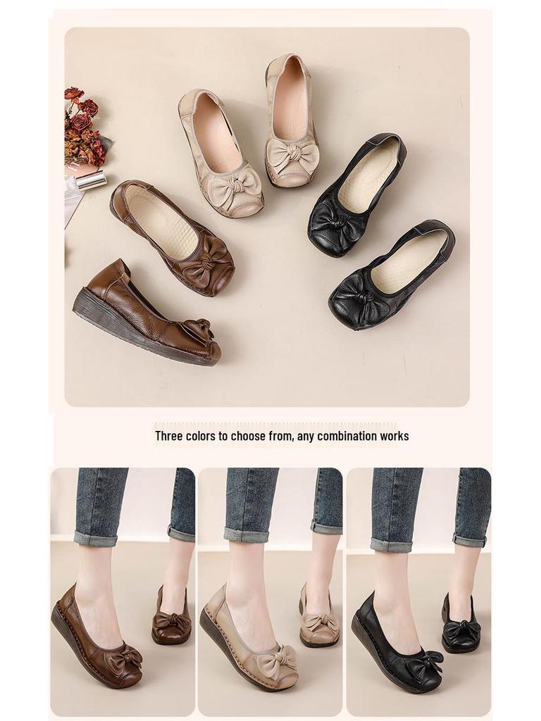 Women's Retro Ethnic Handmade Floral Cowhide Wedge Shoes with Thick Soft Sole