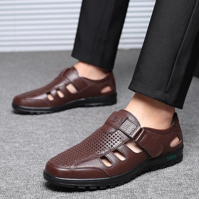 Men's Plus Size Breathable Leather Slip-on Sandals