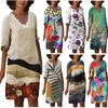Women Summer V-neck Folk-custom Plus Size Print Loose Mid-sleeve Dress
