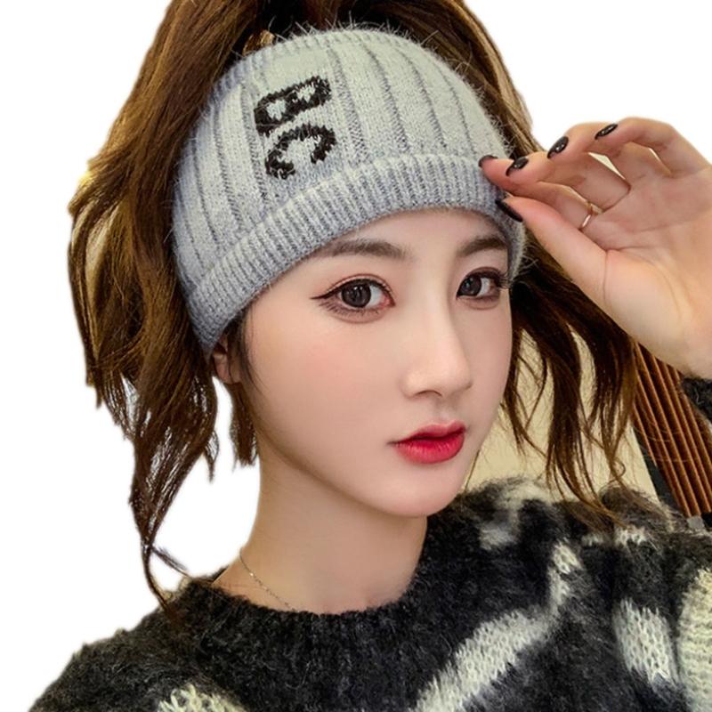 Ponytail Beanie Hat Knitted Stretch Beanies for Women Girls Lady High Messy Bun серый