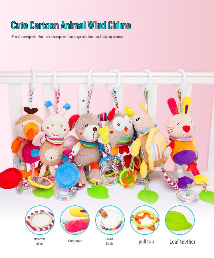 BBSKY Adorable Cartoon Animal Baby Crib Mobile & Teething Plush Rattle Toy