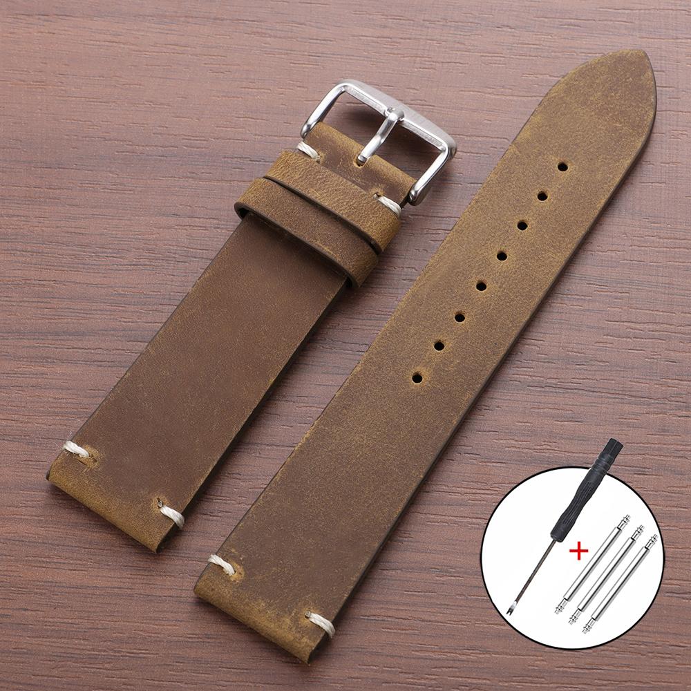 Vintage Brown Leather Watch Band Stitching Cowhide Strap for Huawei Watch Gt3/Gt4 18/20/21/22/24mm Men Wrist Bracelet for Seiko