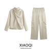 Fashion Style 2024 Autumn New Women's Clothing Easiest for Match Ruched Silk Satin Texture Tops High Waist Pants 8935192