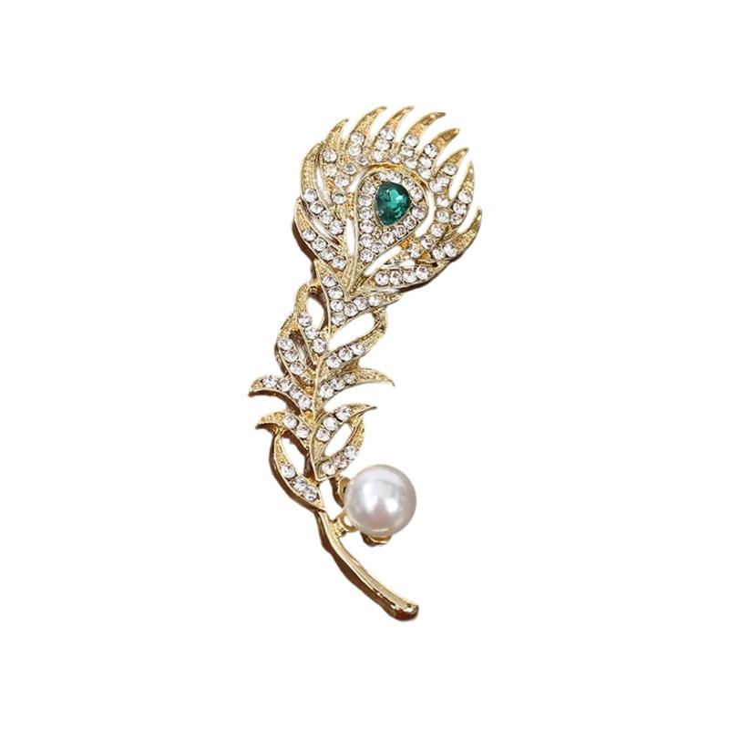 Vintage Style Peacocks Feather Brooch With Shimmering Rhinestones For Formal Event Fashion Clothing Accessories