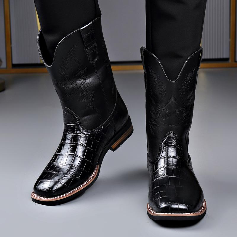 Mode Leder Mode Lässige Cowboy Stiefel für Herren Herbst Winter Neue Designer Steinmuster Chelsea Boots Männlich Retro Designer Schuhe Mann