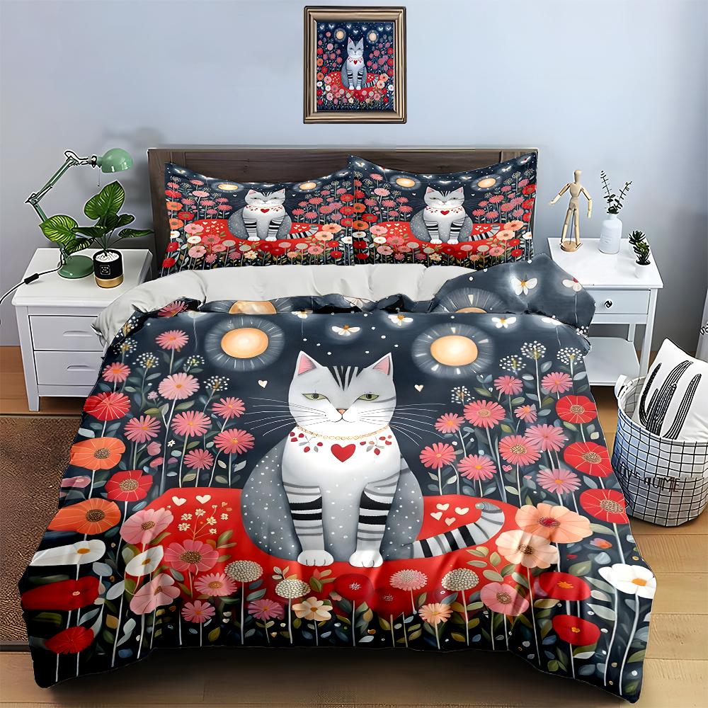 Whimsical cat garden. Bedding Duvet cover sets Duvet covers Pillowcases gifts (1 * Duvet Cover 2 * Pillowcases, without duvet insert)