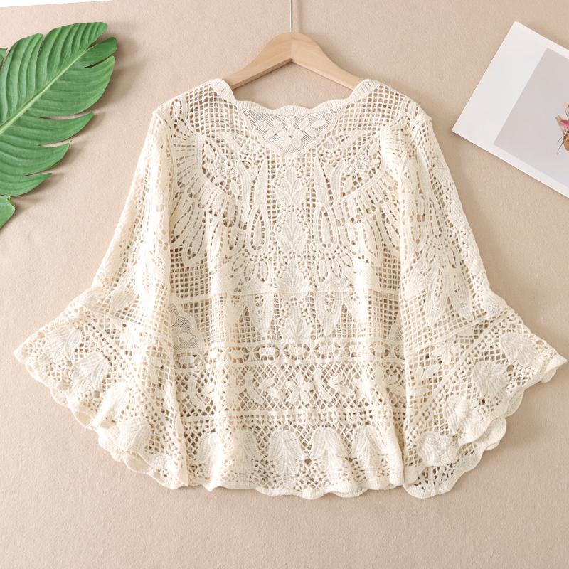 DIMANAF 2025 New Summer Basic Shirt Women Lace Blouse Short Tops Tees Casual Loose White Short  Tees