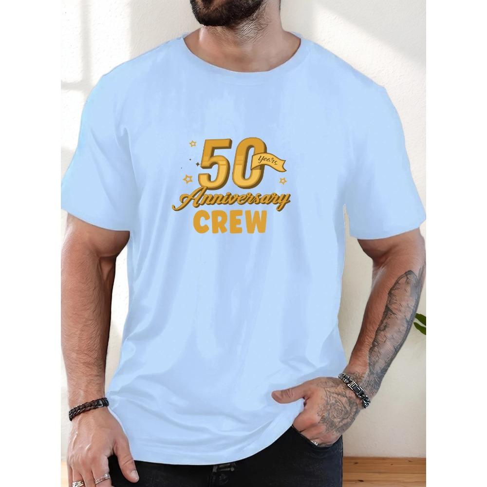 Men's 50th Anniversary Pattern Summer Casual Crew Neck Short T-Shirt